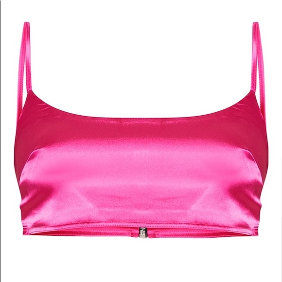 PrettyLittleThing Tops - Pink satin like scoop neck crop top